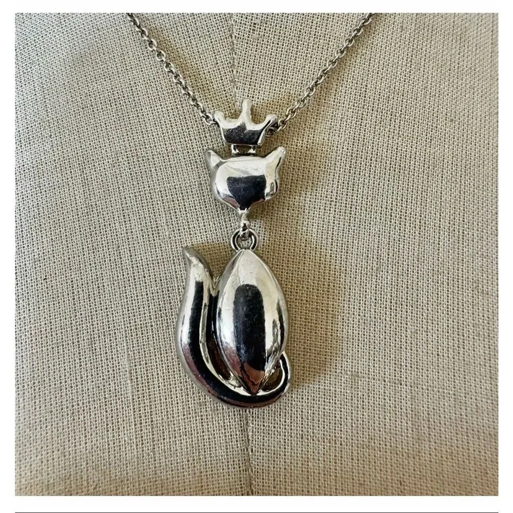 Betsey Johnson Crowned Cat Aurora Crystal Pendant Necklace